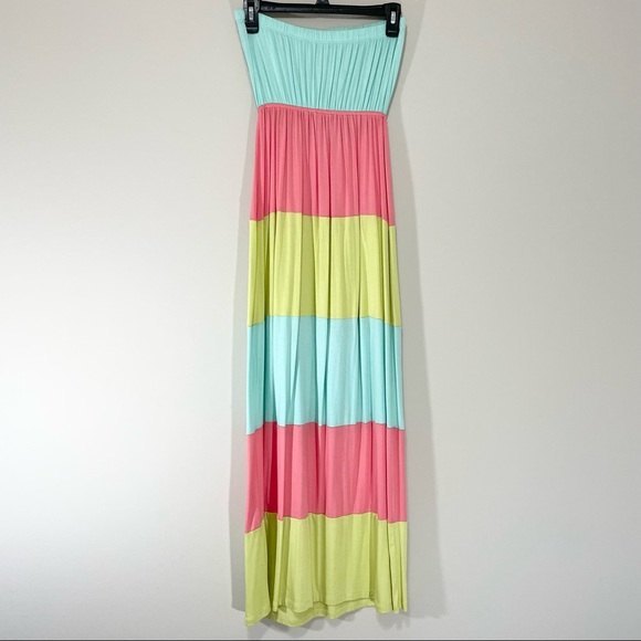 Soprano Color Block Stripe Strapless Maxi Dress Size S - Picture 2 of 7